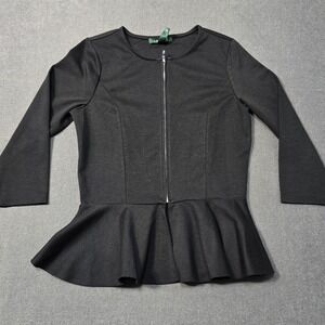 Lauren Ralph Lauren Black Peplum Zip Front Jacket‎ 3/4 Sleeve Women's Size S
